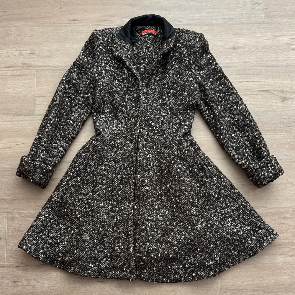 Alice + Olivia Black/Brown/White Tweed Coat